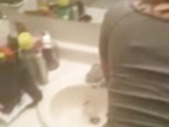 ህንዳዊ ዴሲ በመታጠቢያ ቤት፣ ኢቦኒ ሶሎ ስኩዊት ውስጥ ትልቅ ጥቁር ዶሮን የሚያበሳጭ ይመስላል።